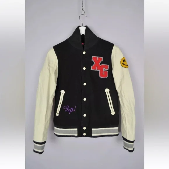 RARE! X-Girl Varsity Jacket College Leather Wool Hype Street Fashion Size 2 - Picture 1 of 14